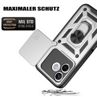 Outdoor Panzer Hülle für Honor 600 Lite Handyhülle mit Slide Kameraschutz Ringhalter Silber