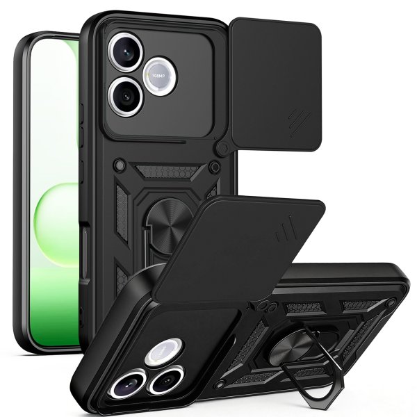 Outdoor Panzer Hülle für Honor 600 Lite Handyhülle mit Slide Kameraschutz Ringhalter Schwarz
