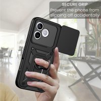 Outdoor Panzer Hülle für Honor 600 Lite Handyhülle mit Slide Kameraschutz Ringhalter Schwarz