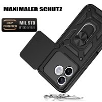 Outdoor Panzer Hülle für Honor 600 Lite Handyhülle mit Slide Kameraschutz Ringhalter Schwarz