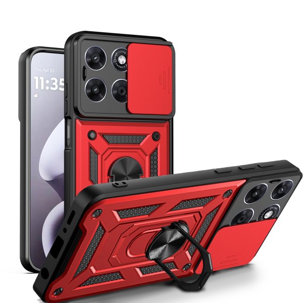 Outdoor Panzer Hülle für Motorola Moto G87 Kameraschutz Ring Case Stoßfest Rot