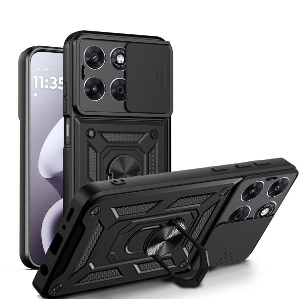 Outdoor Panzer Hülle für Motorola Moto G87 Kameraschutz Ring Case Stoßfest Schwarz