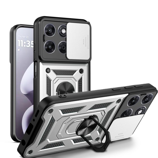 Outdoor Panzer Hülle für Motorola Moto G87 Kameraschutz Ring Case Stoßfest Silber