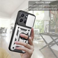 Outdoor Panzer Hülle für Motorola Moto G87 Kameraschutz Ring Case Stoßfest Silber
