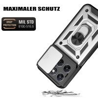 Outdoor Panzer Hülle für Motorola Moto G87 Kameraschutz Ring Case Stoßfest Silber