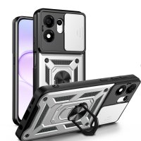 Outdoor Panzer Hülle für Honor 600 Smart Handyhülle mit Slide Kameraschutz Ringhalter Silber