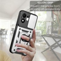 Outdoor Panzer Hülle für Honor 600 Smart Handyhülle mit Slide Kameraschutz Ringhalter Silber