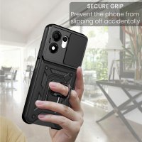Outdoor Panzer Hülle für Honor 600 Smart Handyhülle mit Slide Kameraschutz Ringhalter Schwarz