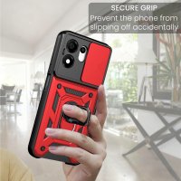Outdoor Panzer Hülle für Honor 600 Smart Handyhülle mit Slide Kameraschutz Ringhalter Rot