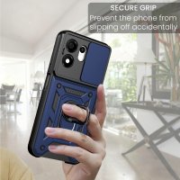 Outdoor Panzer Hülle für Honor 600 Smart Handyhülle mit Slide Kameraschutz Ringhalter Blau
