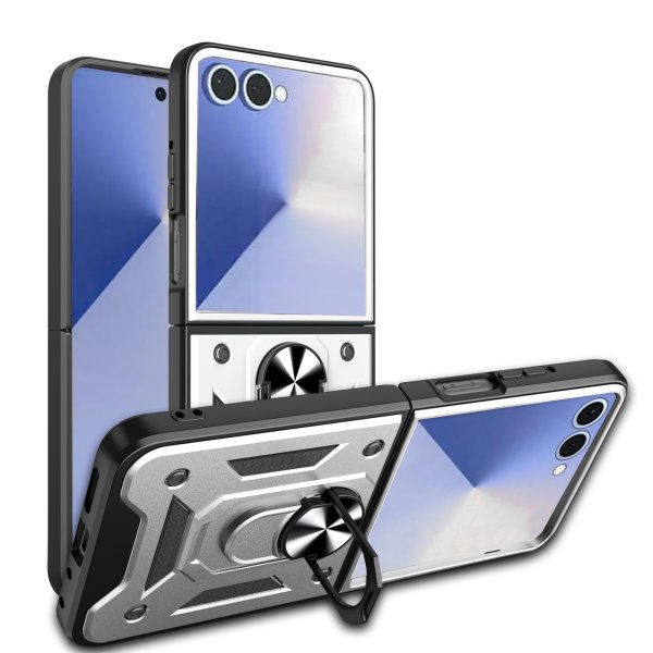 Outdoor Panzer Hülle mit Kameraschutz Ringhalter für Samsung Galaxy Z Flip 8 Silber