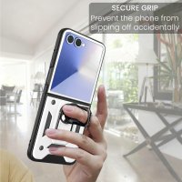 Outdoor Panzer Hülle mit Kameraschutz Ringhalter für Samsung Galaxy Z Flip 8 Silber
