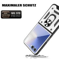 Outdoor Panzer Hülle mit Kameraschutz Ringhalter für Samsung Galaxy Z Flip 8 Silber