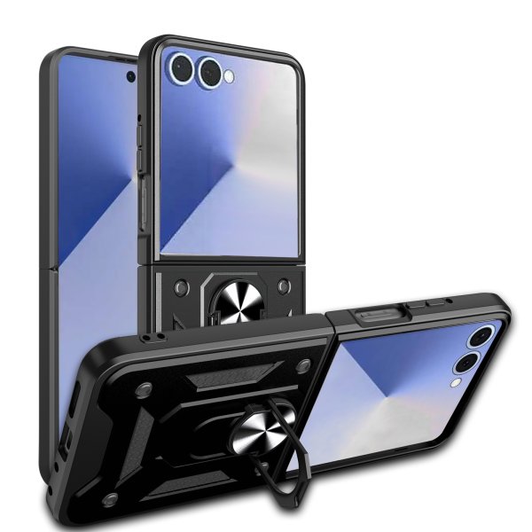Outdoor Panzer Hülle mit Kameraschutz Ringhalter für Samsung Galaxy Z Flip 8 Schwarz