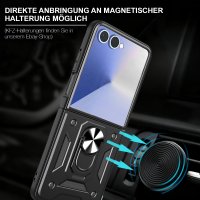 Outdoor Panzer Hülle mit Kameraschutz Ringhalter für Samsung Galaxy Z Flip 8 Schwarz