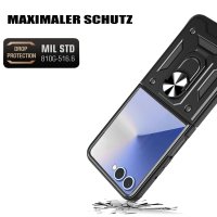 Outdoor Panzer Hülle mit Kameraschutz Ringhalter für Samsung Galaxy Z Flip 8 Schwarz