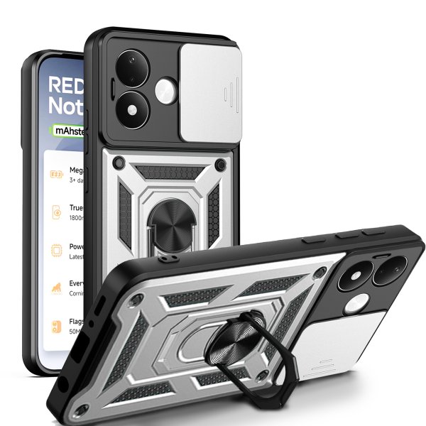 Outdoor Hülle Xiaomi Redmi Note 17 4G / 5G Handyhülle Kameraschutz Ringhalter Silber