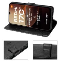 Hülle für Xiaomi Redmi 17C Handyhülle mit [Standfunktion][Kartenfächern] Schwarz