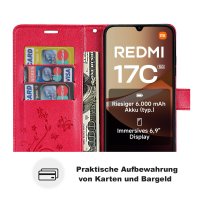 Hülle für Xiaomi Redmi 17C Handyhülle mit [Standfunktion][Kartenfächern] Rot