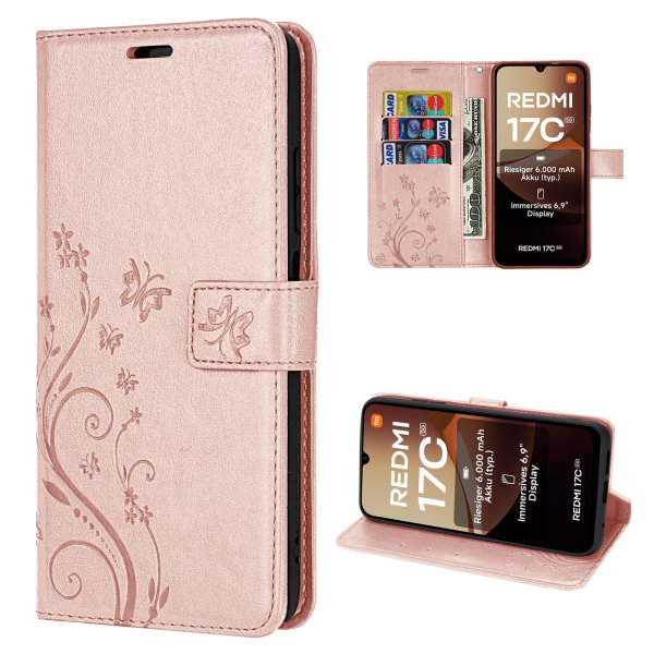 Hülle für Xiaomi Redmi 17C Handyhülle mit [Standfunktion][Kartenfächern] Rosegold