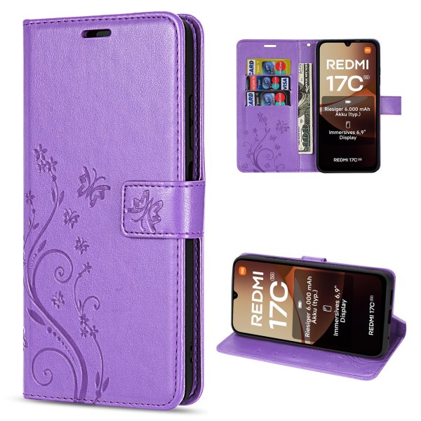 Hülle für Xiaomi Redmi 17C Handyhülle mit [Standfunktion][Kartenfächern] Lila