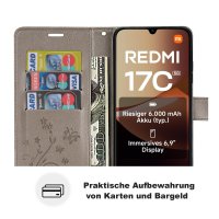 Hülle für Xiaomi Redmi 17C Handyhülle mit [Standfunktion][Kartenfächern] Grau