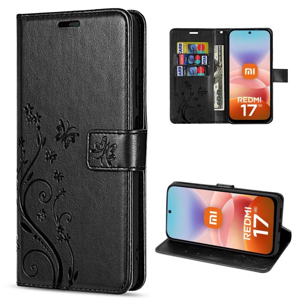 Hülle für Xiaomi Redmi 17 4G / 5G Handyhülle mit [Standfunktion][Kartenfächern] Schwarz
