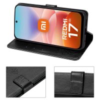 Hülle für Xiaomi Redmi 17 4G / 5G Handyhülle mit [Standfunktion][Kartenfächern] Schwarz