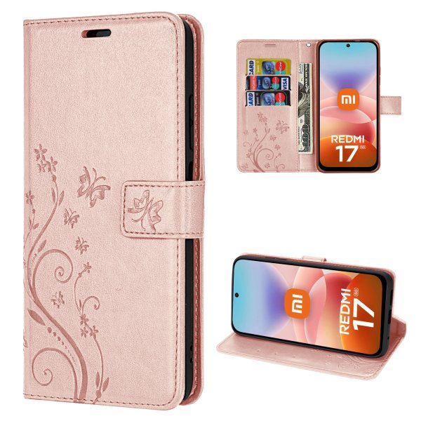 Hülle für Xiaomi Redmi 17 4G / 5G Handyhülle mit [Standfunktion][Kartenfächern] Rosegold