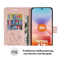 Hülle für Xiaomi Redmi 17 4G / 5G Handyhülle mit [Standfunktion][Kartenfächern] Rosegold
