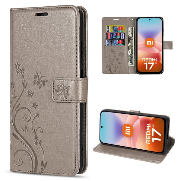 Hülle für Xiaomi Redmi 17 4G / 5G Handyhülle mit [Standfunktion][Kartenfächern] Grau
