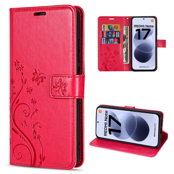 Hülle für Xiaomi Redmi Note 17 Handyhülle mit [Standfunktion][Kartenfächern] Rot