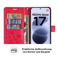 Hülle für Xiaomi Redmi Note 17 Handyhülle mit [Standfunktion][Kartenfächern] Rot