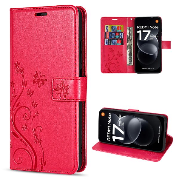 Hülle für Xiaomi Redmi Note 17 Pro 5G Handyhülle mit [Standfunktion][Kartenfächern] Rot