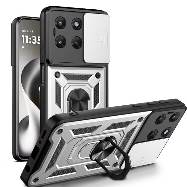 Outdoor Hülle für Motorola Moto G37 / G47 Kameraschutz Ring Case Stoßfest Silber