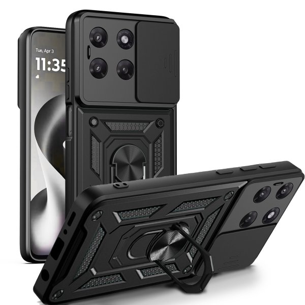 Outdoor Hülle für Motorola Moto G37 / G47 Kameraschutz Ring Case Stoßfest Schwarz