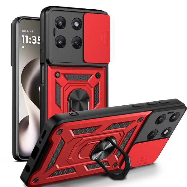 Outdoor Hülle für Motorola Moto G37 / G47 Kameraschutz Ring Case Stoßfest Rot