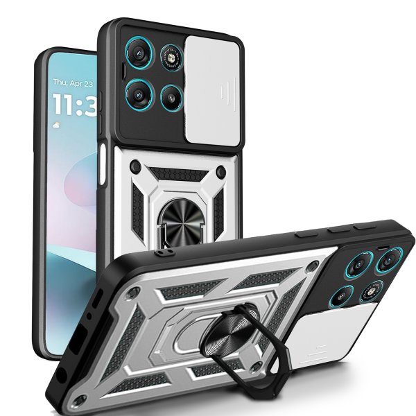 Outdoor Hülle für Motorola Moto G57 / G67 Power Kameraschutz Ring Case Silber