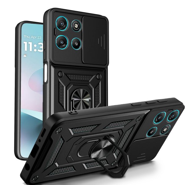 Outdoor Hülle für Motorola Moto G57 / G67 Power Kameraschutz Ring Case Schwarz