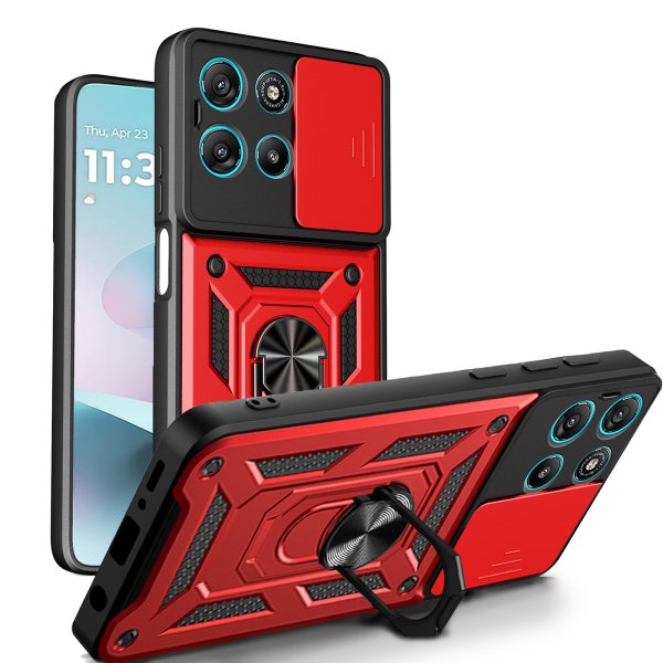 Outdoor Hülle für Motorola Moto G57 / G67 Power Kameraschutz Ring Case Rot