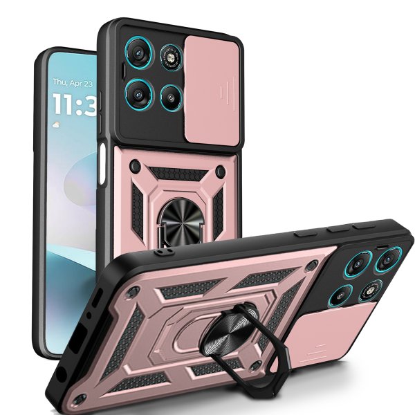 Outdoor Hülle für Motorola Moto G57 / G67 Power Kameraschutz Ring Case Rosegold