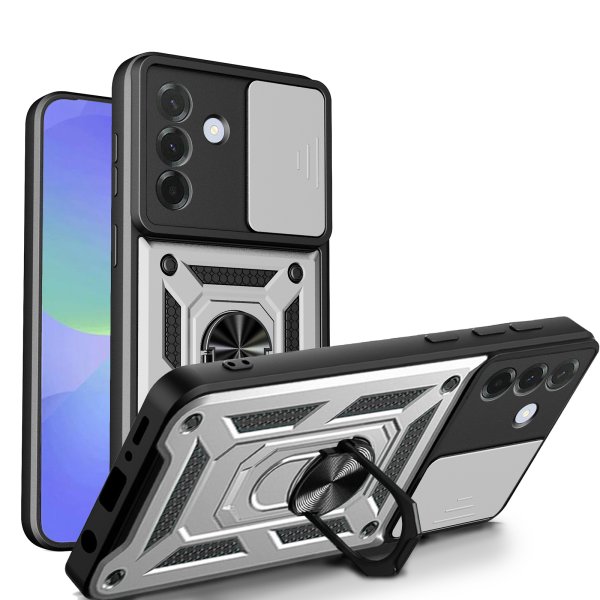 Outdoor Panzer Hülle für Samsung Galaxy A27 mit Kameraschutz Ringhalter Silber
