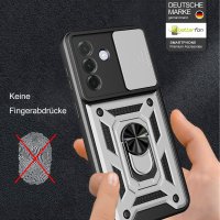 Outdoor Panzer Hülle für Samsung Galaxy A27 mit Kameraschutz Ringhalter Silber