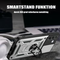 Outdoor Panzer Hülle für Samsung Galaxy A27 mit Kameraschutz Ringhalter Silber