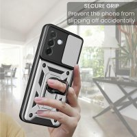 Outdoor Panzer Hülle für Samsung Galaxy A27 mit Kameraschutz Ringhalter Silber