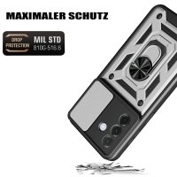 Outdoor Panzer Hülle für Samsung Galaxy A27 mit Kameraschutz Ringhalter Silber