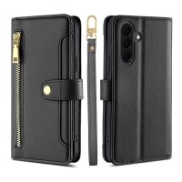 Handykette Samsung Galaxy A27 Hülle mit Band Handyhülle Kartenfächer PU Leder Umhängetasche Schwarz