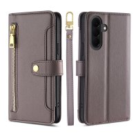 Handykette Samsung Galaxy A27 Hülle mit Band Handyhülle Kartenfächer PU Leder Umhängetasche Grau