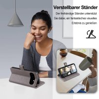 Handykette Google Pixel 11 Pro XL Hülle mit Band Handyhülle Kartenfächer PU Leder Umhängetasche Grau