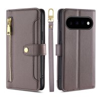 Handykette Google Pixel 11 Pro XL Hülle mit Band Handyhülle Kartenfächer PU Leder Umhängetasche Grau